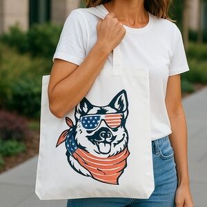 Handmade Patriotic Dog Tote Bag – American Flag Design